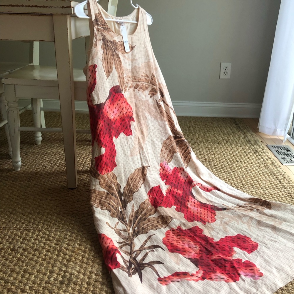 New w Tag: Chicos Floral Linen Maxi Dress with Pockets. Size US 8 - Picture 3 of 15